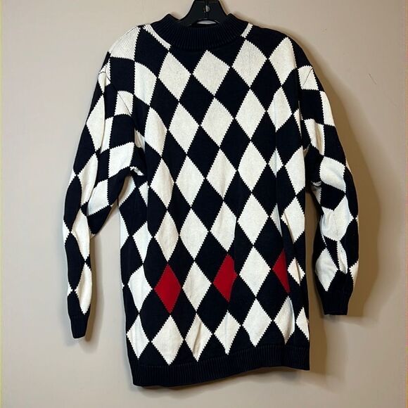 Vintage Bechamel Black & White Diamond with Red Sweater - Size Medium - Picture 1 of 10